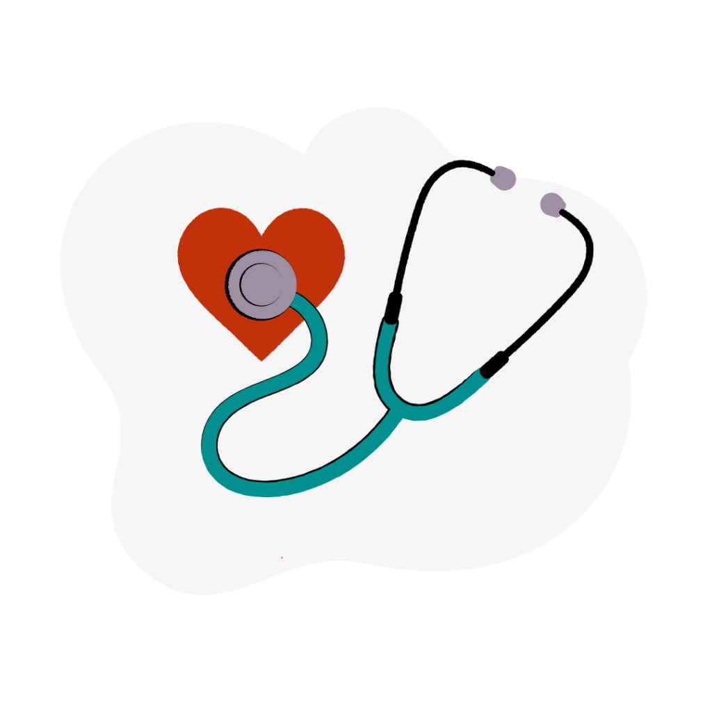Illustration of a heart and a stethoscope to represent health